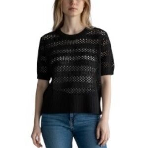 J. Crew Cashmere Pointelle Short Sleeve Open Knit Top Sweater NWT XS Black